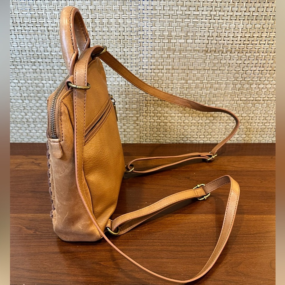 🌟HP🌟The Sak Loyola Tan Leather Mini Convertible Backpack Tobacco Floral - Picture 7 of 16